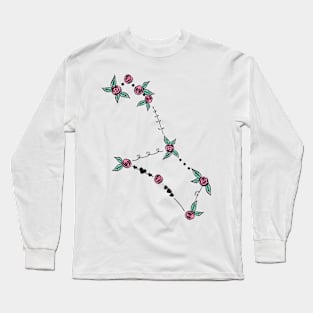 Puppis Constellation Roses and Hearts Doodle Long Sleeve T-Shirt